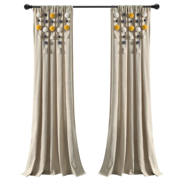 Lush Decor Boho Pom Pom Tassel Linen Window Curtain Panel (Single)