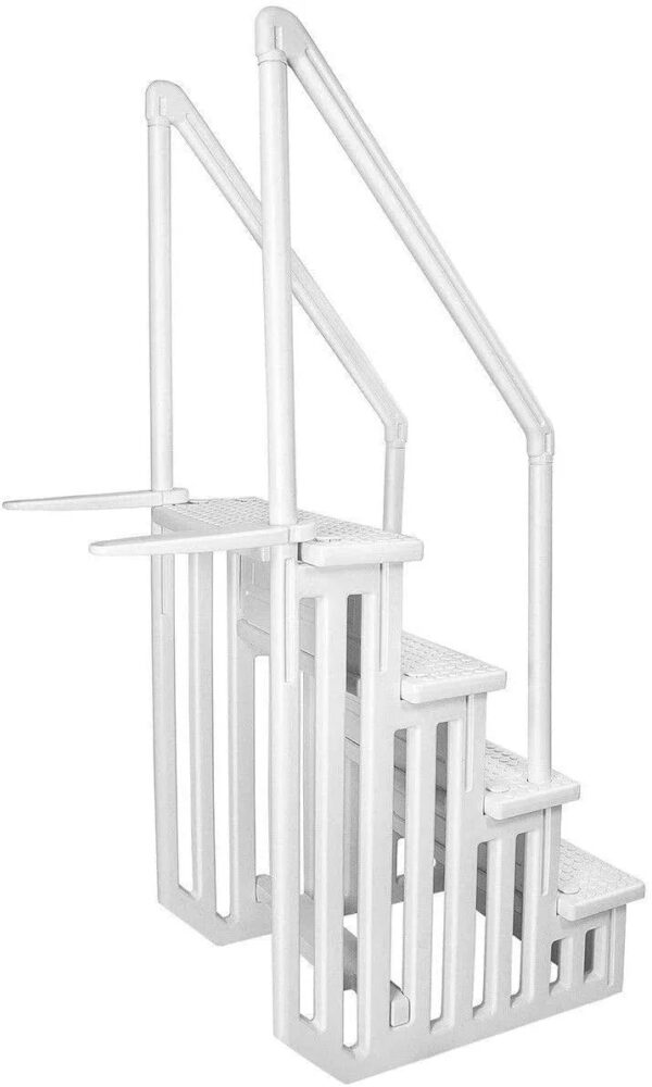 Aqua Select Above Ground Anti-Slip Pool Steps to Deck | Safety Swimming Pool Ladder | Designed for Above Ground Swimming Pools | Holds Up to 400 Pounds | White