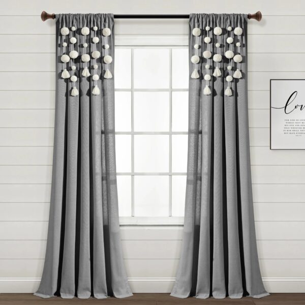 Lush Decor Boho Pom Pom Tassel Linen Window Curtain Panel (Single)