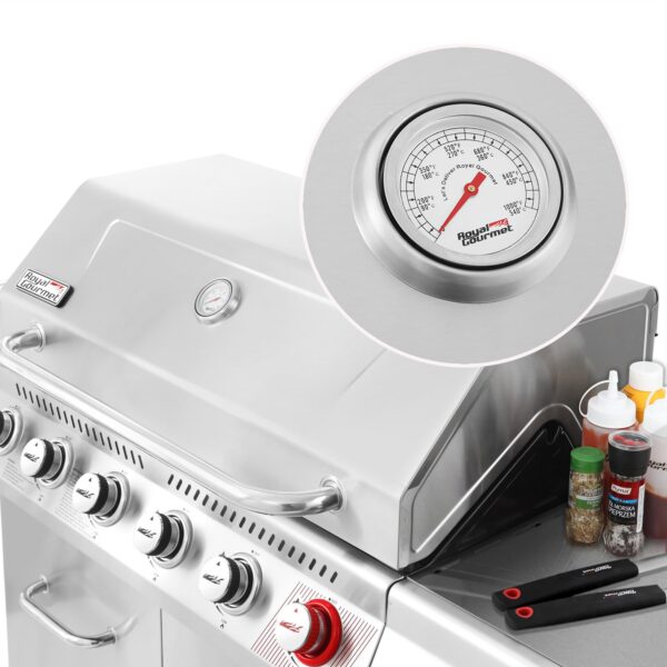 Royal Gourmet GA6402S Stainless Steel Gas Grill, Premier 6-Burner Propane Grill with Sear Burner and Side Burner, 74,000 BTU, Cabinet Style, Outdoor BBQ Party Grill, Silver