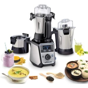 Hamilton Beach Professional 4-in-1 Juicer Mixer Grinder, Commercial-Grade 1400 Watt Motor, 120V, 3 Leakproof Jars, For Wet and Dry Spices, Chutneys and Curries, Engineered in India & USA (58770)