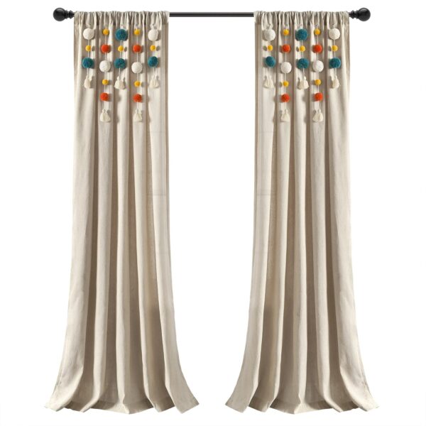 Lush Decor Boho Pom Pom Tassel Linen Window Curtain Panel (Single)