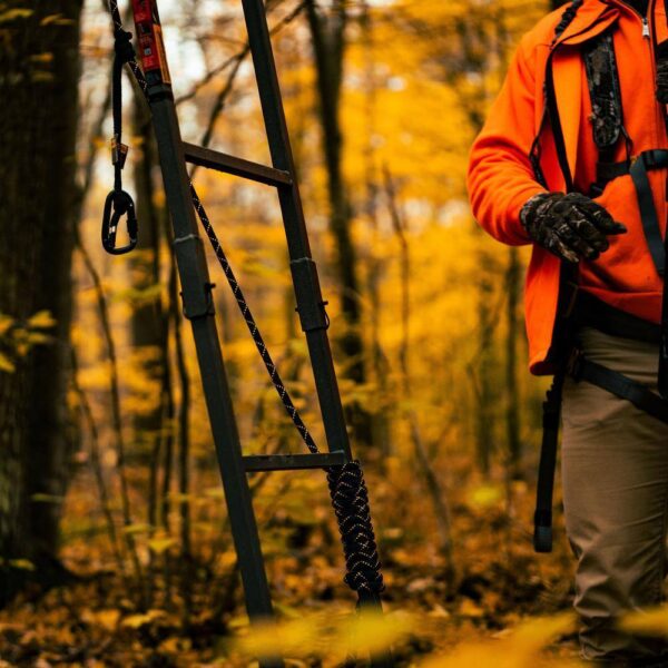 RIVERS EDGE Jumbo Jack Ladder Stand RE658 – Adjustable Shooting Rail, Large Platform, Mesh Seat
