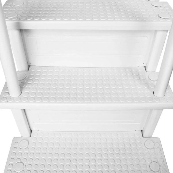 Aqua Select Above Ground Anti-Slip Pool Steps to Deck | Safety Swimming Pool Ladder | Designed for Above Ground Swimming Pools | Holds Up to 400 Pounds | White