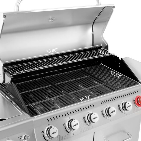 Royal Gourmet GA6402S Stainless Steel Gas Grill, Premier 6-Burner Propane Grill with Sear Burner and Side Burner, 74,000 BTU, Cabinet Style, Outdoor BBQ Party Grill, Silver