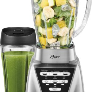 Oster Pro 1200 Blender, 6-Cup Glass Jar, 24-Ounce Smoothie Cup, 7 Speeds, Brushed Nickel