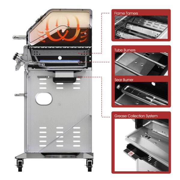 Royal Gourmet GA6402S Stainless Steel Gas Grill, Premier 6-Burner Propane Grill with Sear Burner and Side Burner, 74,000 BTU, Cabinet Style, Outdoor BBQ Party Grill, Silver
