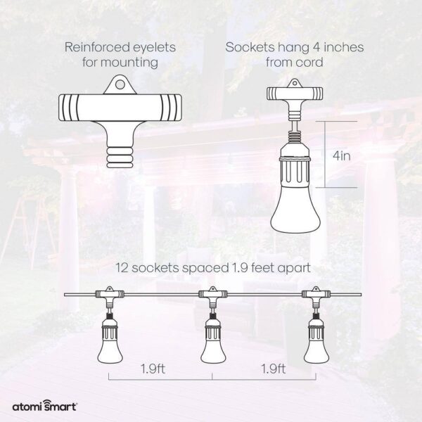 Atomi Smart WiFi Color String Lights, 24ft, Alexa/Google Compatible, Waterproof LED