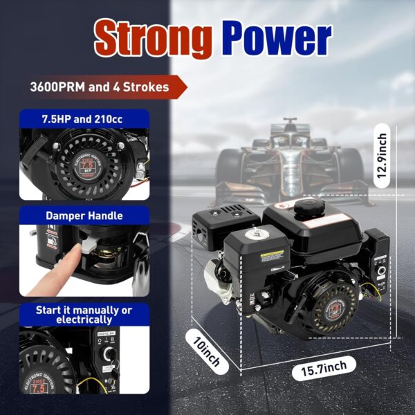 7.5HP 212CC 4-Stroke OHV Gasoline Engine with Electric Start for Go-Karts, Compressors, Generators, and More – Durable & Fuel Efficient