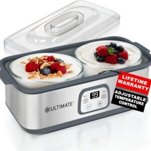 Ultimate Probiotic Yogurt Maker with Two 1-Quart Containers for Larger Batches   Make Trillions of Live Probiotics with Adjustable Temp   Time Control   Best Greek Yogurt Maker   LIFETIME WARRANTY