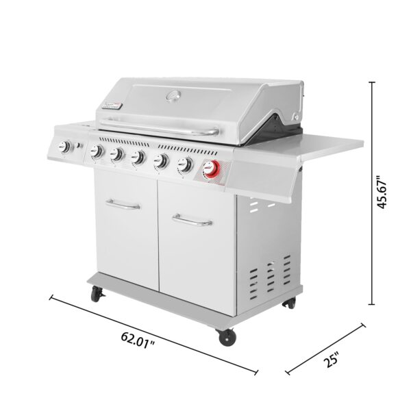 Royal Gourmet GA6402S Stainless Steel Gas Grill, Premier 6-Burner Propane Grill with Sear Burner and Side Burner, 74,000 BTU, Cabinet Style, Outdoor BBQ Party Grill, Silver
