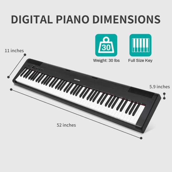AODSK S-200 88-Key Weighted Digital Piano, Hammer Action, Black, with Sustain Pedal & Stereo Speakers, USB Connectivity, Portable for All Skill Levels