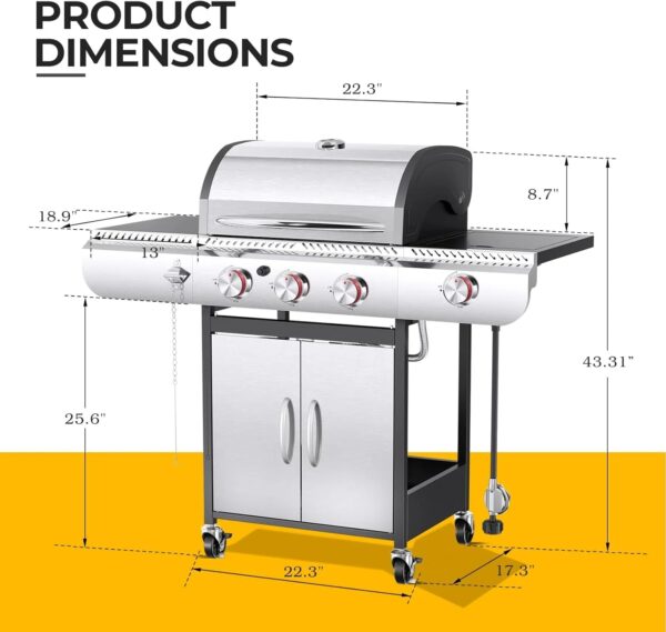 R.W.FLAME 3 & 4-Burner Propane Gas Grills with Side Burners, for Outdoor Cooking, BBQ, Patio, Camping