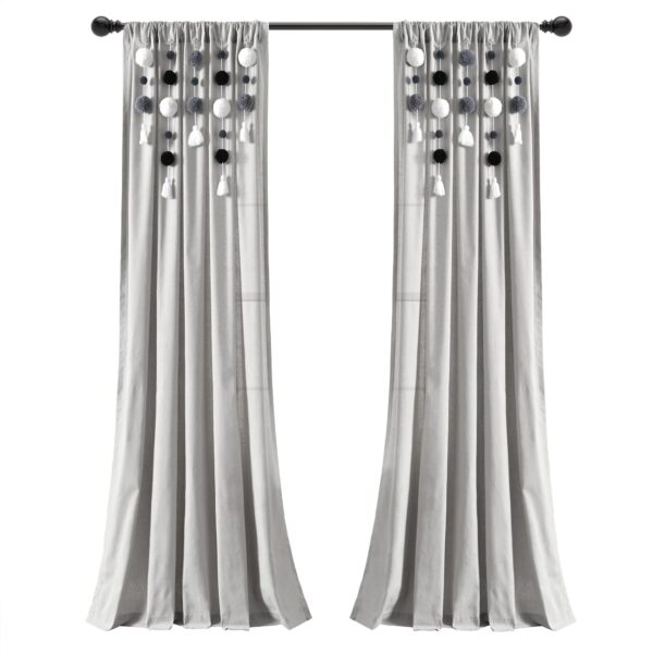 Lush Decor Boho Pom Pom Tassel Linen Window Curtain Panel (Single)