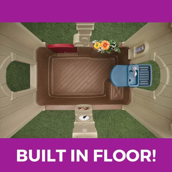 Step2 Neat & Tidy Cottage II Brown Playhouse for Kids – Outdoor Plastic Toy with Dutch Door & Kitchen Setup