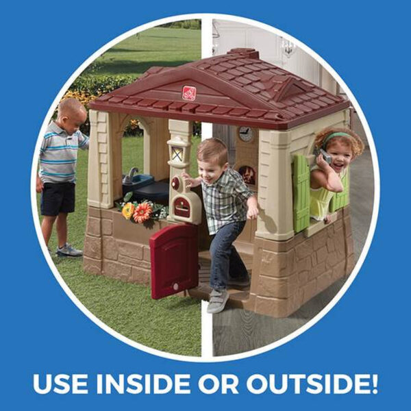 Step2 Neat & Tidy Cottage II Brown Playhouse for Kids – Outdoor Plastic Toy with Dutch Door & Kitchen Setup