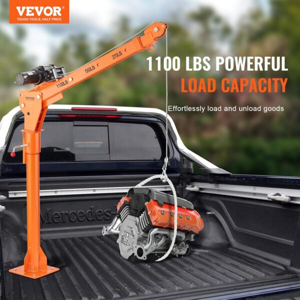 VEVOR Electric Truck Crane 1100 lbs Capacity, 360° Swivel, Adjustable Boom, Heavy-Duty Lifting for Construction & Factory Use