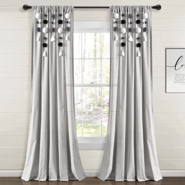 Lush Decor Boho Pom Pom Tassel Linen Window Curtain Panel (Single)