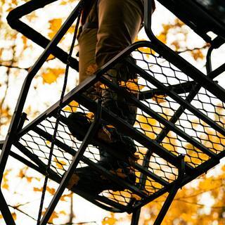 RIVERS EDGE Jumbo Jack Ladder Stand RE658 – Adjustable Shooting Rail, Large Platform, Mesh Seat