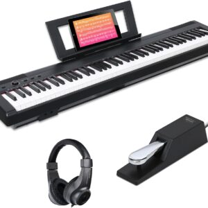 AODSK S-200 88-Key Weighted Digital Piano, Hammer Action, Black, with Sustain Pedal & Stereo Speakers, USB Connectivity, Portable for All Skill Levels