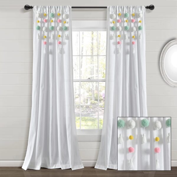 Lush Decor Boho Pom Pom Tassel Linen Window Curtain Panel (Single)
