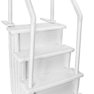 Aqua Select Above Ground Anti-Slip Pool Steps to Deck | Safety Swimming Pool Ladder | Designed for Above Ground Swimming Pools | Holds Up to 400 Pounds | White