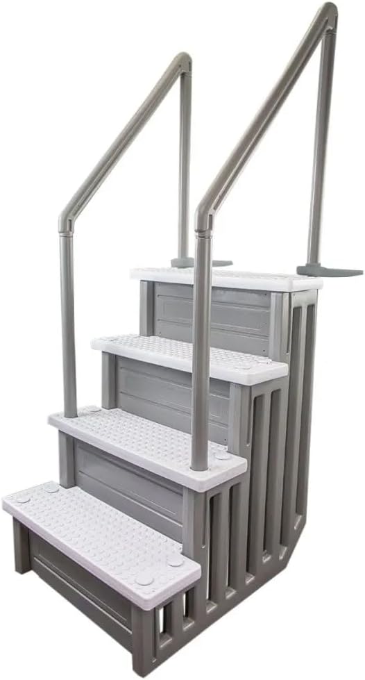 Select Anti-Slip in-Pool Steps | Gray | for Above Ground Swimming Pools | Can Mount to Decks 48′′ to 54′′ H | Safety Stairs Capacity Up to 300 lbs